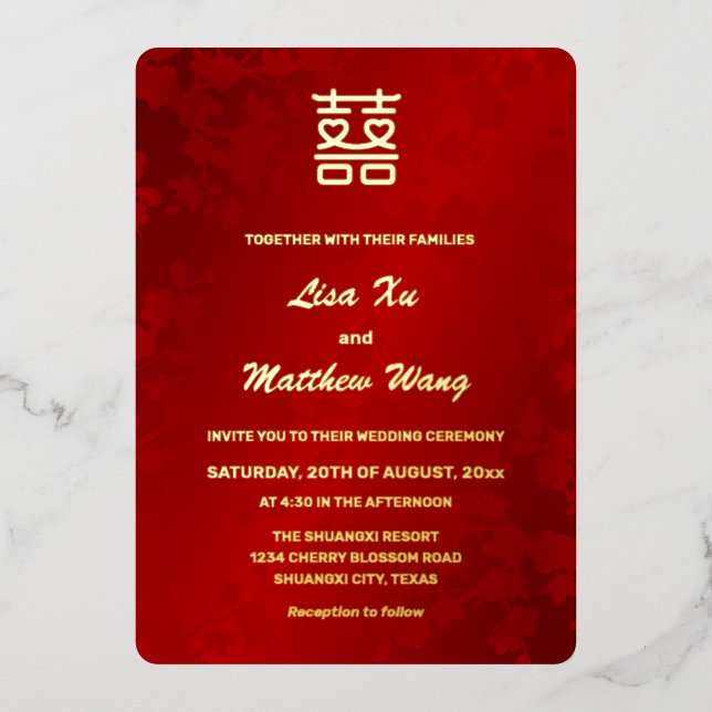 Heart Double Happiness Red Gold Chinese Wedding (Front)