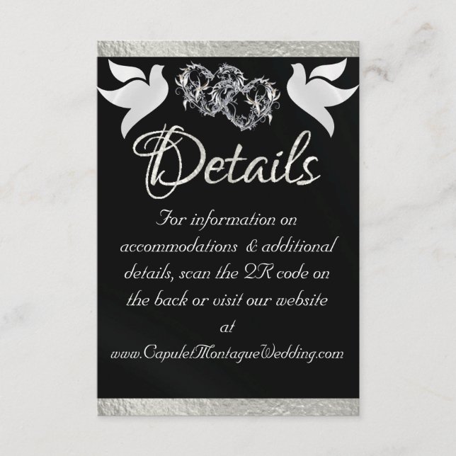 Heart & Doves, QR Code - Black/Silver Enclosure Card (Front)