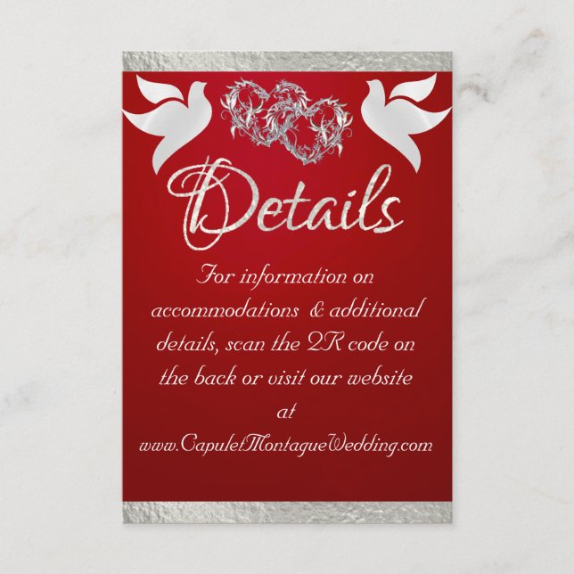 Heart & Doves, QR Code - Crimson/Silver Enclosure Card (Front)