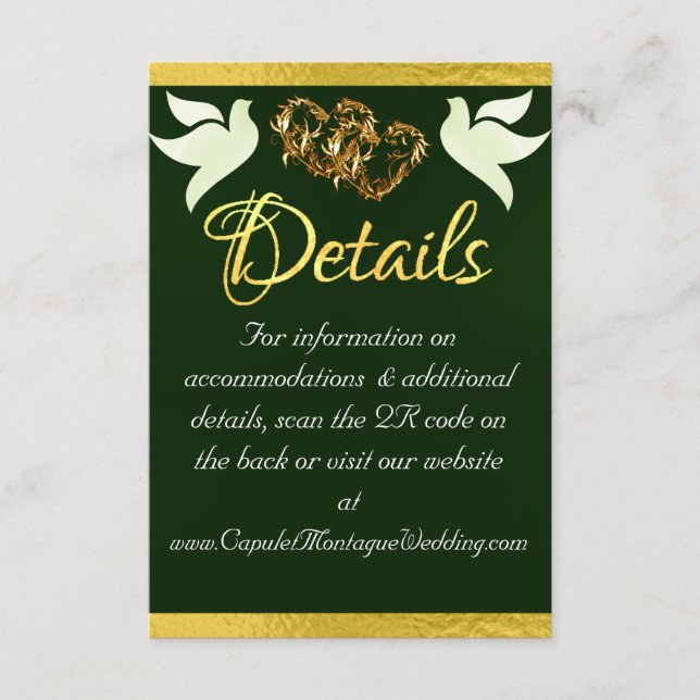 Heart & Doves, QR Code - Emerald/Gold Enclosure Card (Front)