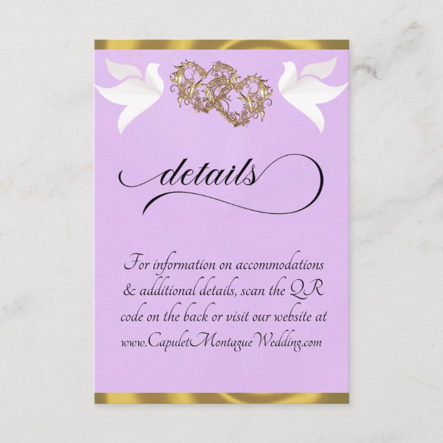 Heart & Doves, QR Code - Lavender/Gold Enclosure Card (Front)