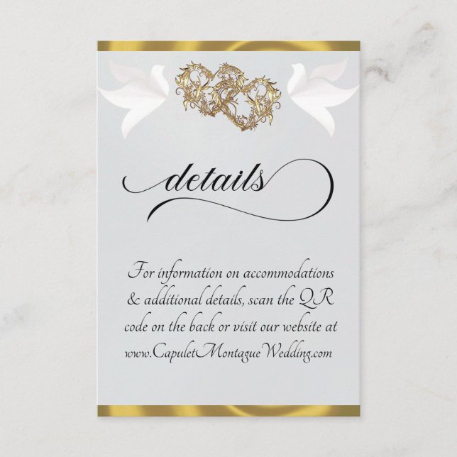 Heart & Doves, QR Code - Silver Pearl/Gold Enclosure Card (Front)