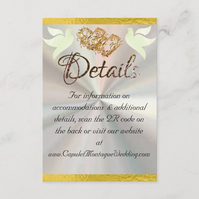 Heart & Doves, QR Code - White/Gold Enclosure Card (Front)