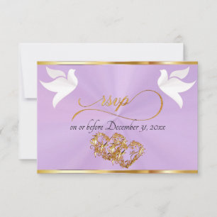 Heart, Doves & Ribbon - Lavender/Gold RSVP Card