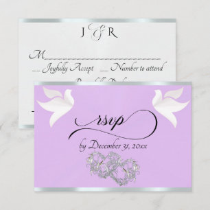 Heart, Doves & Ribbon - Lavender/Silver RSVP Card