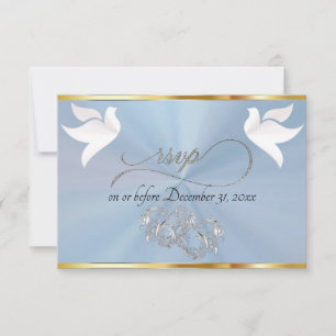 Heart, Doves & Ribbon - Pastel Blue/Silver RSVP Card