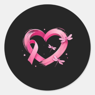 Heart Dragonflies Breast Cancer Awareness Women Ki Classic Round Sticker