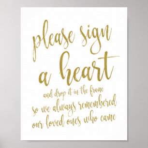 Heart Drop Guest Book Gold Glitter 8x10 Sign