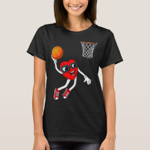 Heart Dunking Basketball Cute Valentines Day Boys T-Shirt