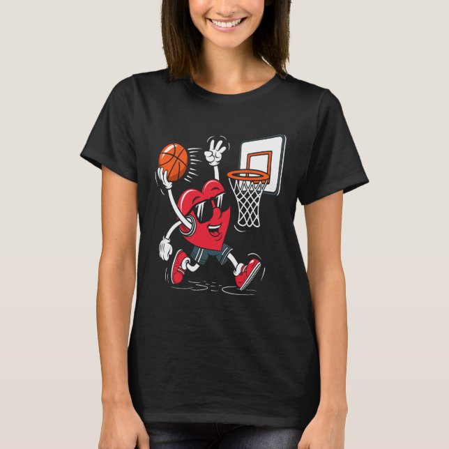 Heart Dunking Sketll Valentines Day Boys Girls Kid T-Shirt (Front)