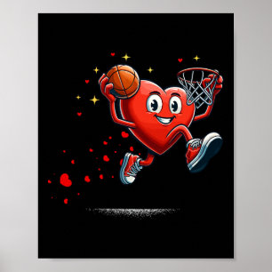 Heart Dunking Valentines Day Basketball Kids  Poster