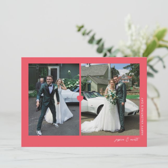 Heart Duo Red Valentine's day Photo card (Standing Front)