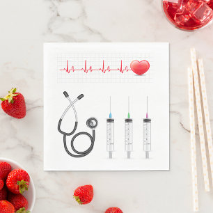 Heart ECG Monitor with Stethoscope and Syringes Napkin