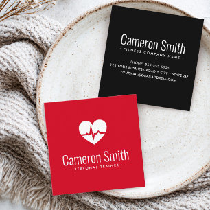 Heart ECG wave fitness personal trainer modern Square Business Card
