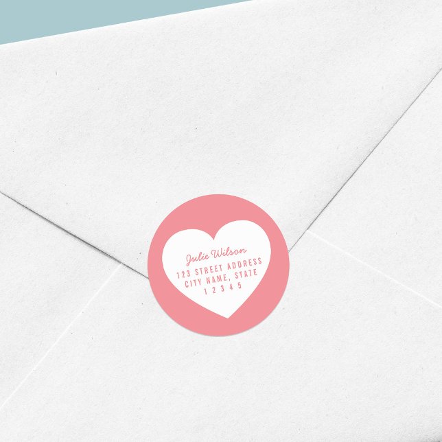 Heart Editable Background Colour Home Address Classic Round Sticker (Creator Uploaded)