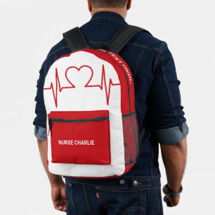 Heart EKG custom name & occupation Printed Backpack