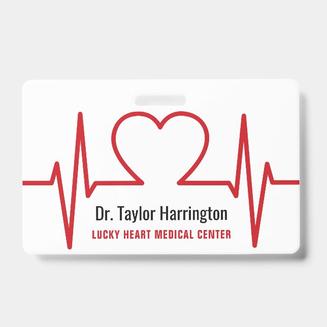 Heart EKG custom text & photo medical badges ID Badge (Front)