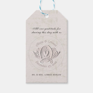 Heart Embossed Emblem Vintage Wedding Thank You Gift Tags