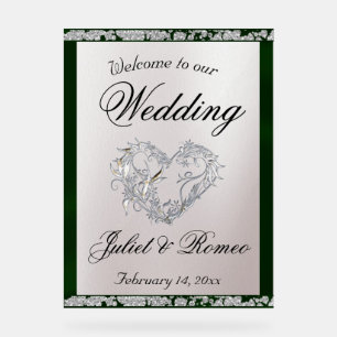 Heart, Emerald Ribbon & Sparkle Welcome Acrylic Sign