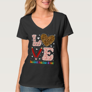 Heart English Teacher Squad Leopard Plaid Valentin T-Shirt