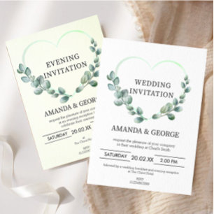 Heart Eucalyptus Evening Wedding Invitation