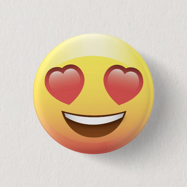 Heart Eyes Love Happy Emoji Button Pin (Front)