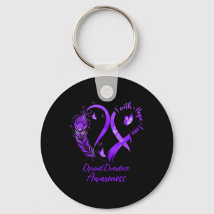 Heart Faith Hope Love Opioid Overdose Purple Ribbo Key Ring