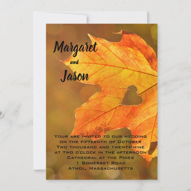 Heart Fall Foliage Autumn Wedding Invitations (Front)