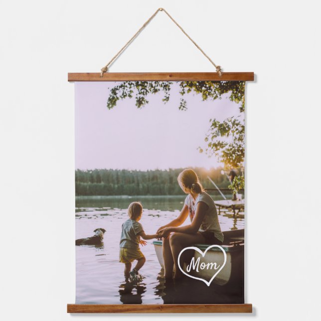 Heart Family Photo Script Custom Gift Panel Hanging Tapestry (Front)
