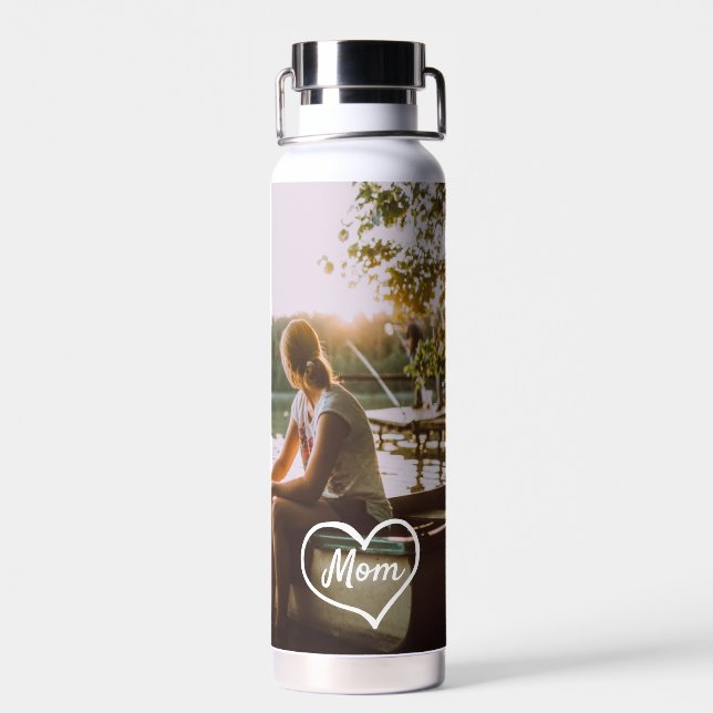 Heart Family Photo Script Custom Gift Water Bottle (Back)