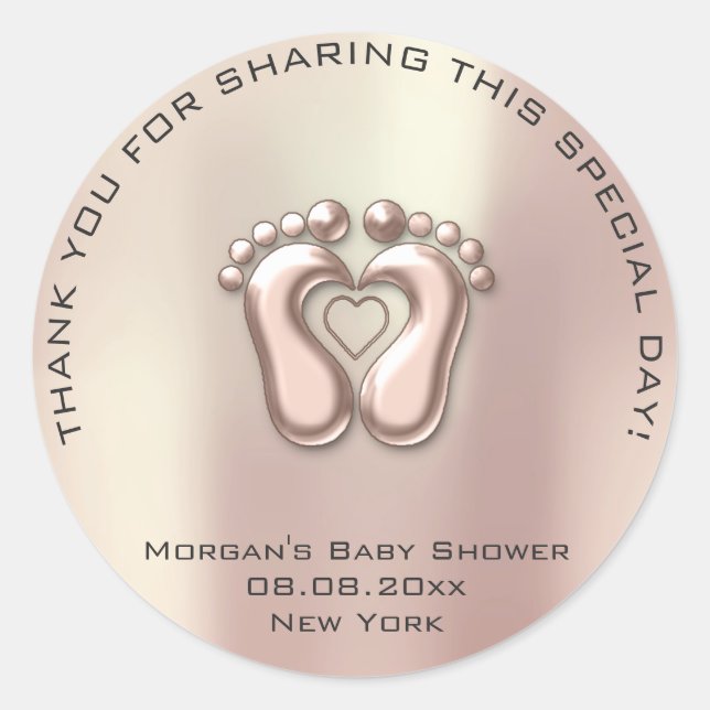 Heart Feet Baby Shower Favour Gift Thank Grey Rose Classic Round Sticker (Front)