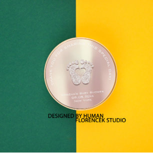 Heart Feet Baby Shower Favour Gift Thank Pink Crea Classic Round Sticker