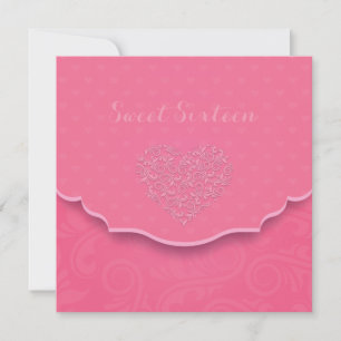 Heart Filigree Sweet Sixteen Invitation