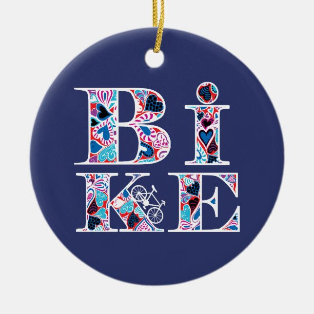 Heart Filled Bike Text Ceramic Tree Decoration (Front)