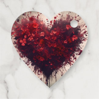 Heart Filled with Bursting Red Flowers Favour Tags