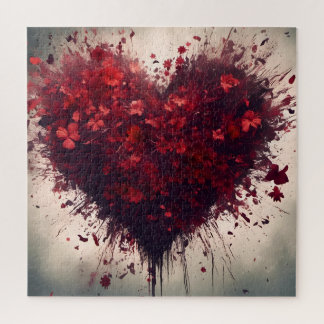Heart Filled with Bursting Red Flowers Jigsaw Puzzle