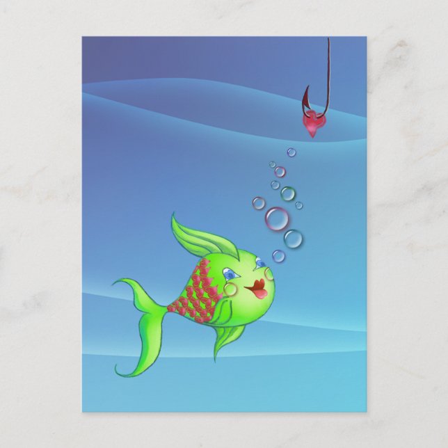 HEART FISH BUBBLE by SHARON SHARPE Postcard (Front)