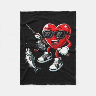 Heart Fishing Valentines Day Toddler Kids Mens Fis Fleece Blanket