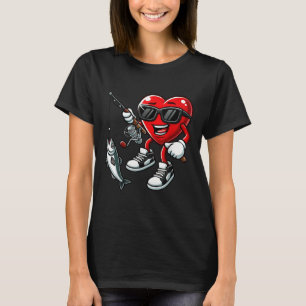 Heart Fishing Valentines Day Toddler Kids Mens Fis T-Shirt