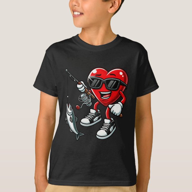 Heart Fishing Valentines Day Toddler Kids Mens Fis T-Shirt (Front)