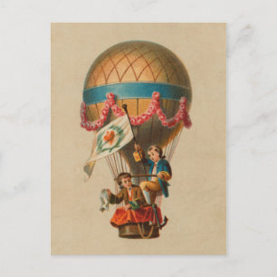 Heart Flag Hot Air Balloon Postcard