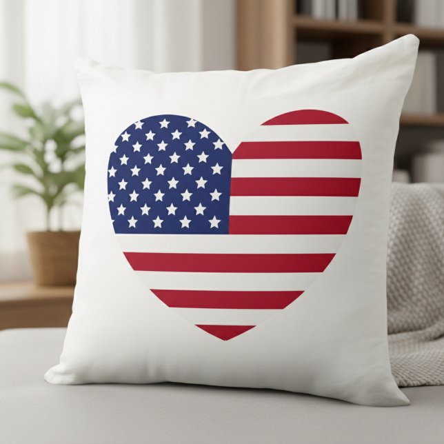 Heart Flag USA Pillow (Show the love for the red, white, and blue.)