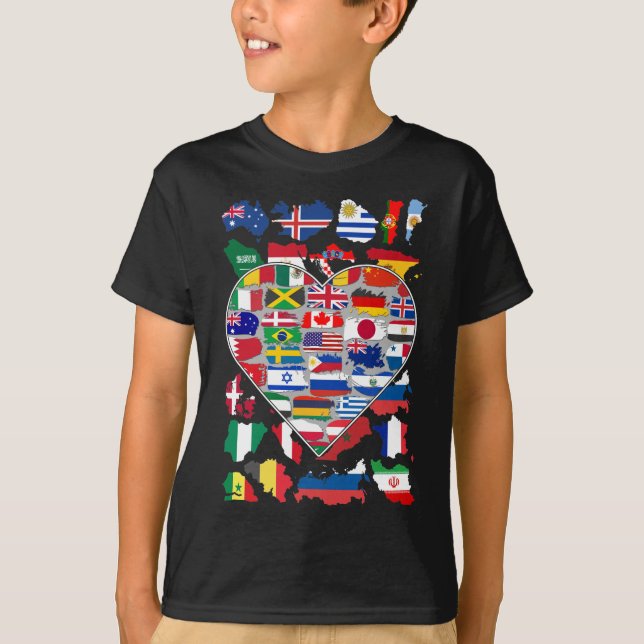 Heart Flags of the World Country Travelling T-Shirt (Front)