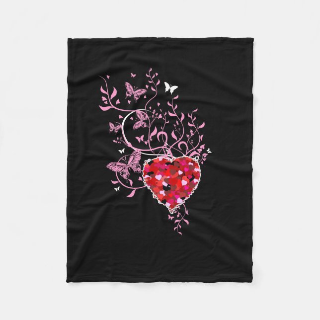 Heart Floral Butterfly Art Fleece Blanket (Front)