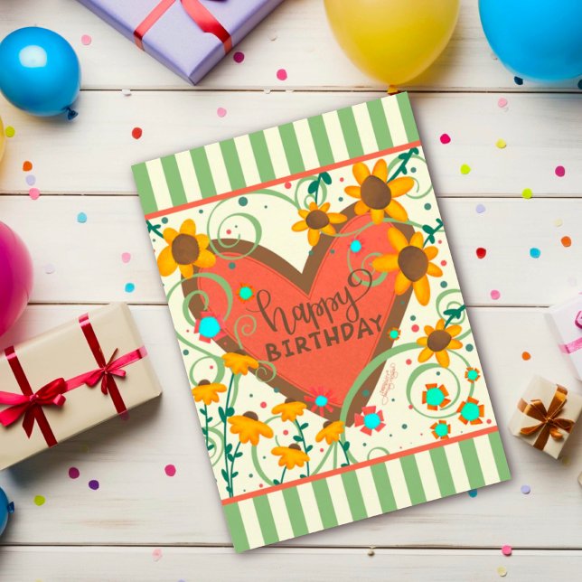 Heart Floral Daisy Fun Birthday Inspirivity Card (Creator Uploaded)