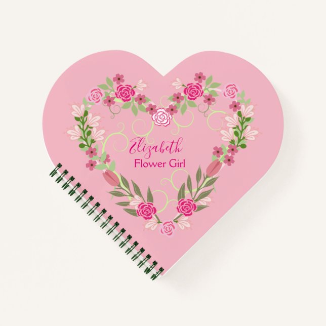 Heart Floral Flower girl  Favour Notebook (Front)