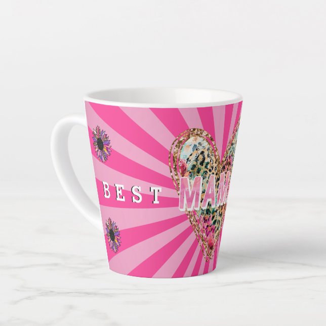 Heart Floral Mum Customise Latte Mug (Left Angle)