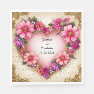 🌸 Heart Floral Name For Anniversary Dinner Table Napkin