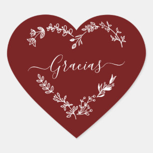 Heart Floral Thank you in Spanish Bordeaux Fund Sticker