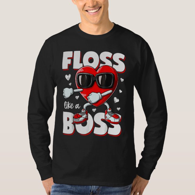 Heart Floss Like A Boss Valentines Day Boys Kids F T-Shirt (Front)